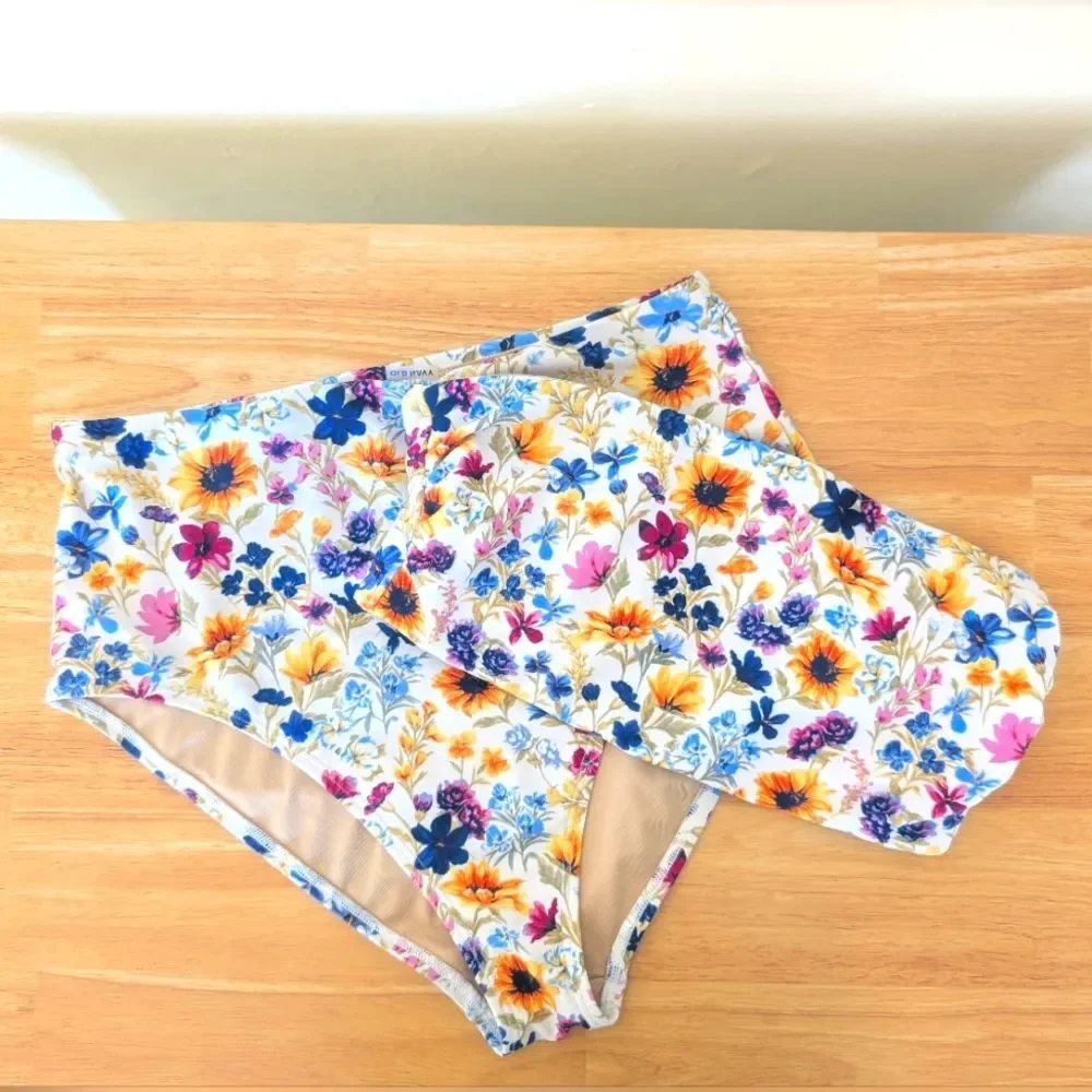 Old Navy Printed Bandeau Swim Top & High Waist Bottoms Wildflower Size S/XS